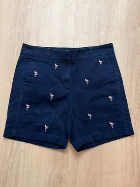 J. Crew Navy Shorts with Pink Embroidered Flamingos